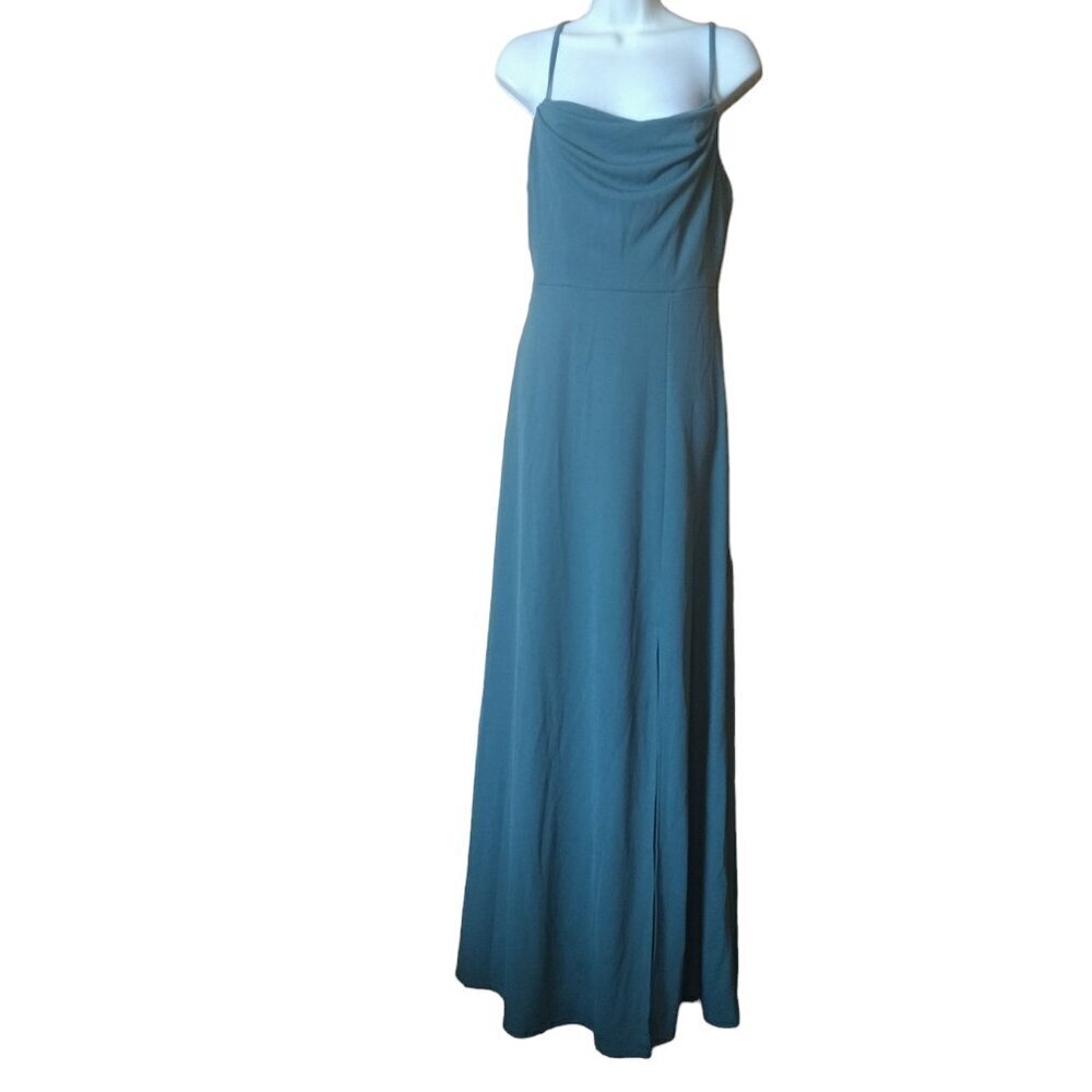 Birdy Grey Cowl Neck Crepe Women's Small Spaghetti Strap Green Maxi Formal Dress